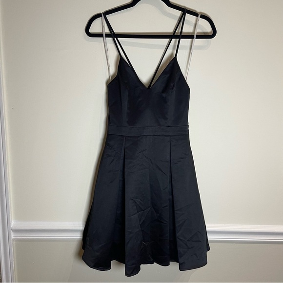 Lulus NWT Black Satin Be With You Black Skater Dress Size Medium - Picture 5 of 9